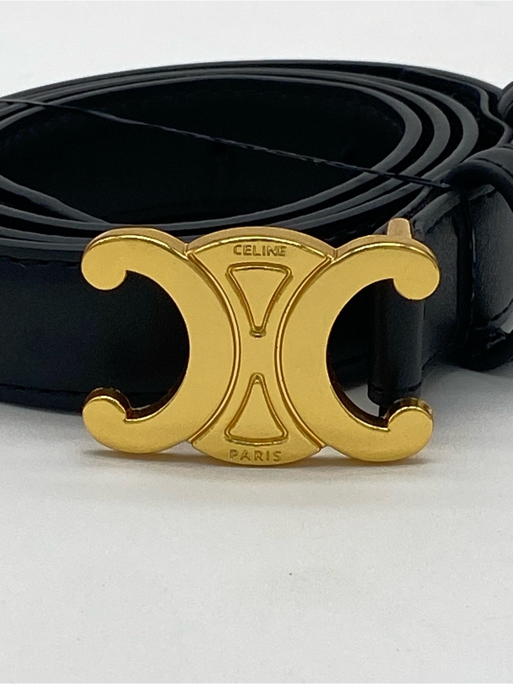 Celine Triomphe Gold Logo Black Leather Belt 105 CM/XL - Picture 7 of 16